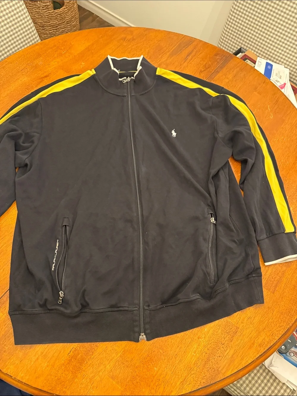Polo by Ralph Lauren Black Track Jacket with Yellow Shoulder Stripes xxxlt